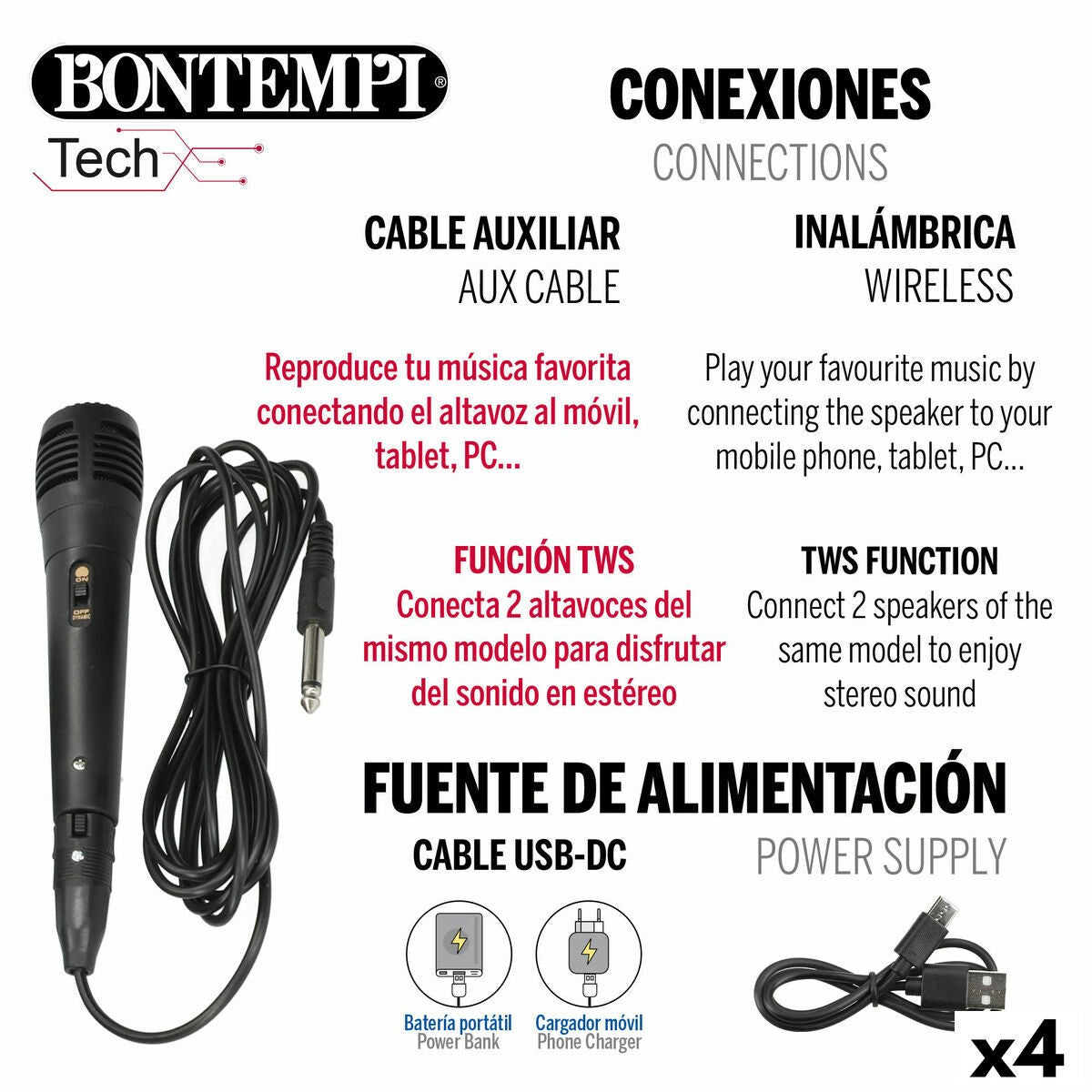 Altoparlante con Microfono Karaoke Bontempi 4 Unità