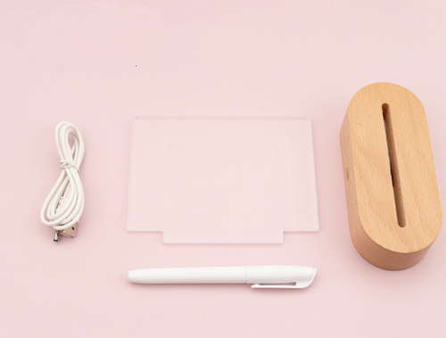 Lampada da Tavolo in Legno con Lavagnetta Messaggi - Luce Notturna Decorativa