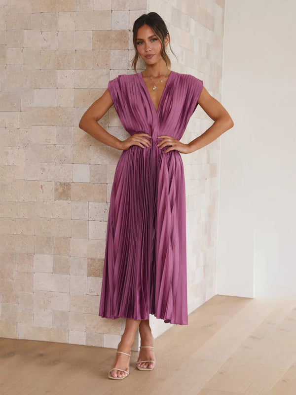 Abito Plissettato Casual con Zip - Senza Maniche