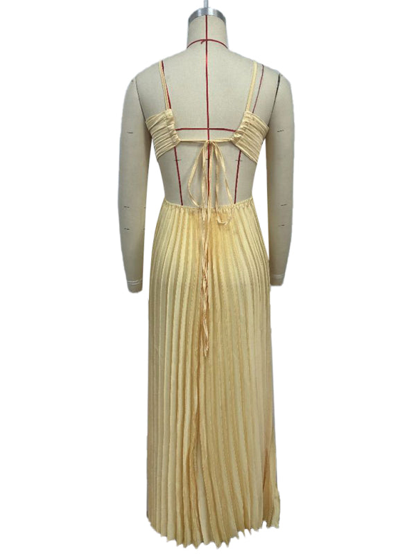 Abito Plissettato Tinta Unita con Spalline - Elegante Casual