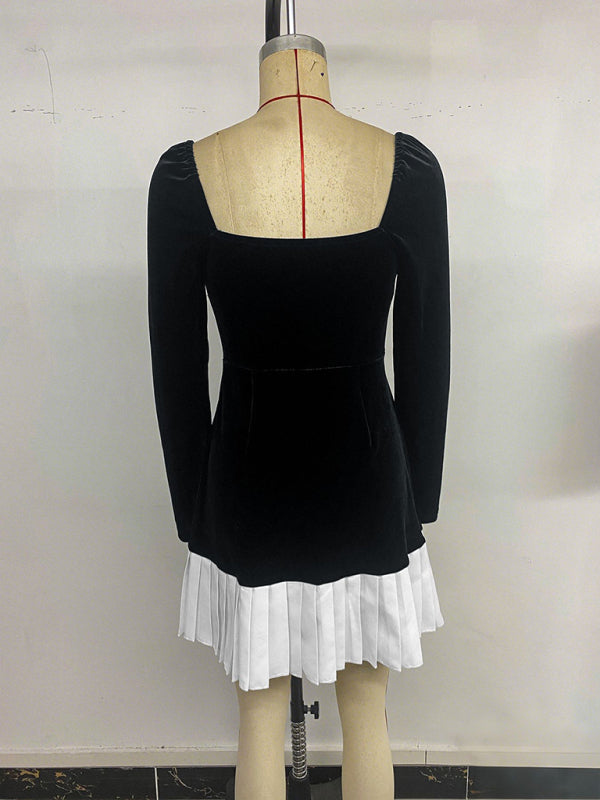 Abito in Velluto Bianco e Nero con Scollo a Cuore - Elegante