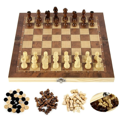 Set Scacchi in Legno Pieghevole - Gioco da Tavolo Classico Portatile
