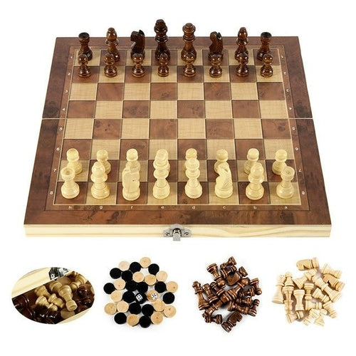 Set Scacchi in Legno Pieghevole - Gioco da Tavolo Classico Portatile